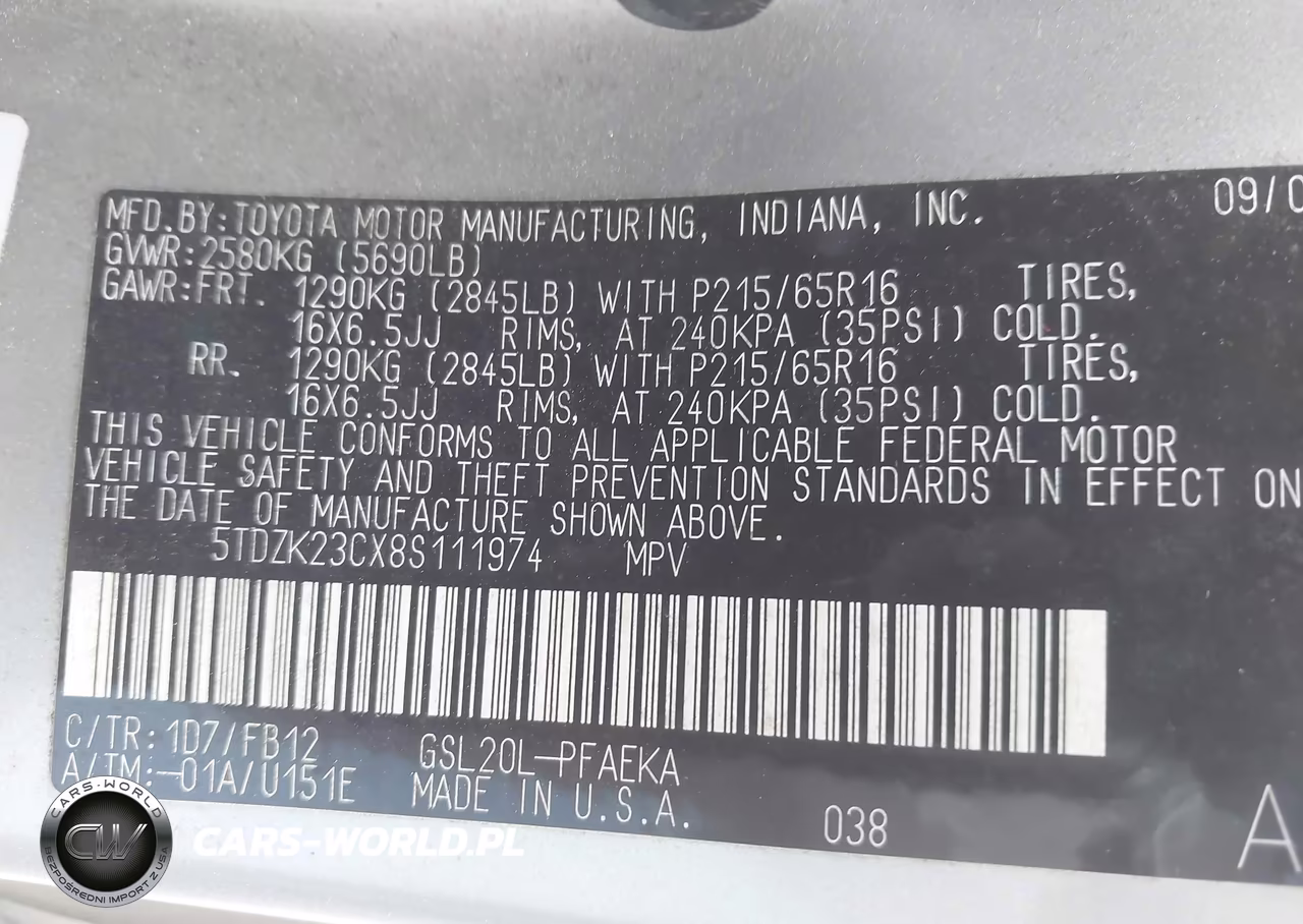 2008 Toyota Sienna Ce VIN:5TDZK23CX8S111974 - 9