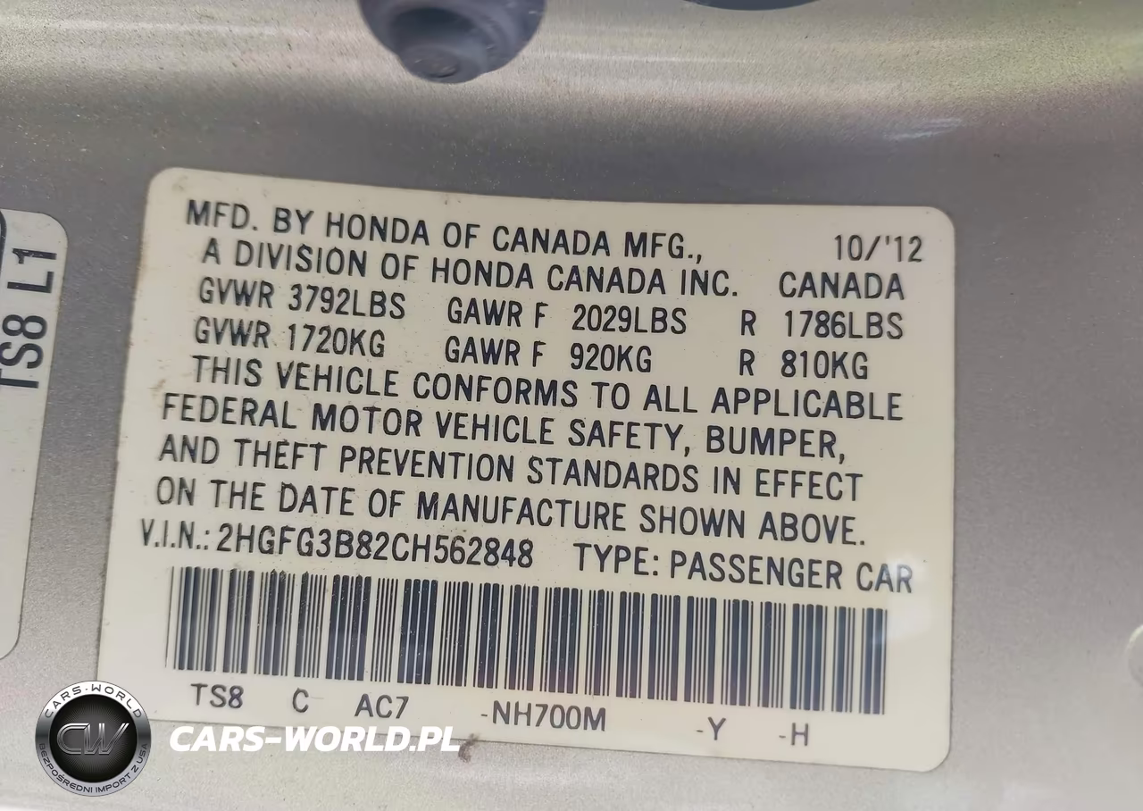 2012 Honda Civic Ex VIN:2HGFG3B82CH562848 - 9