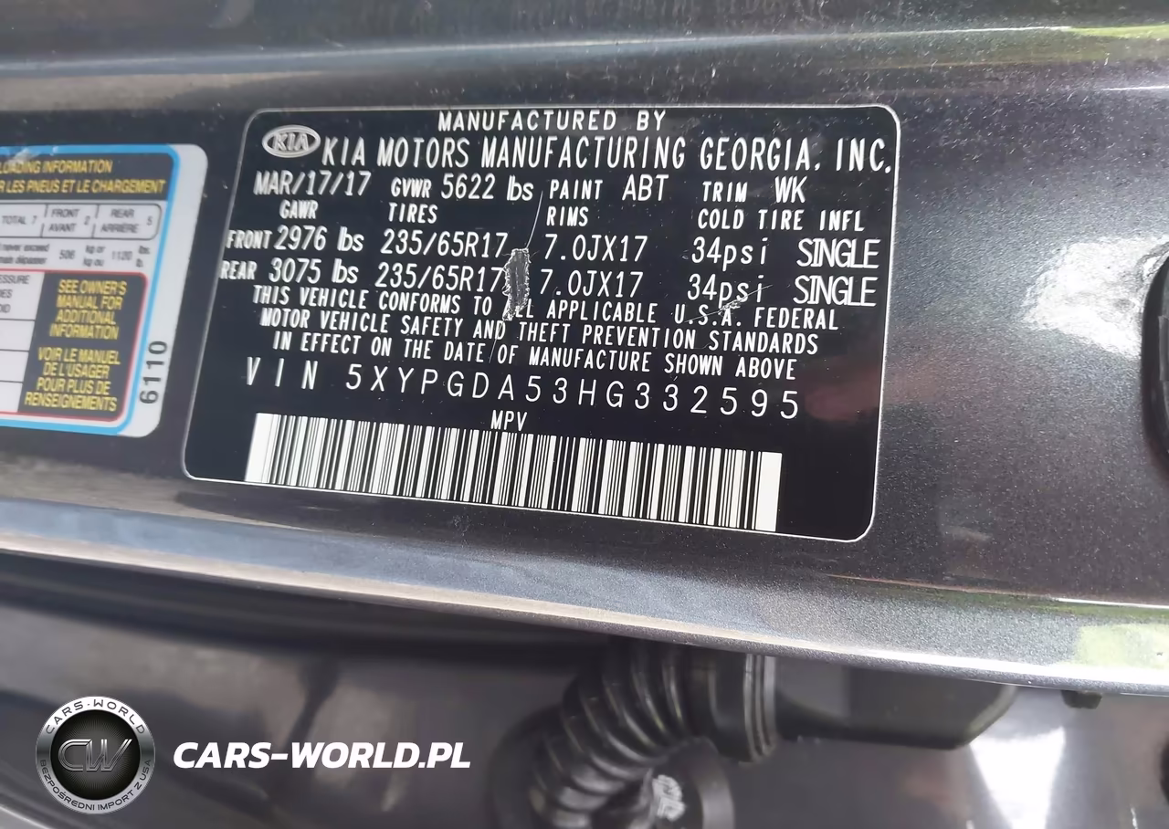 2017 Kia Sorento 3.3L Lx VIN:5XYPGDA53HG332595 - 9