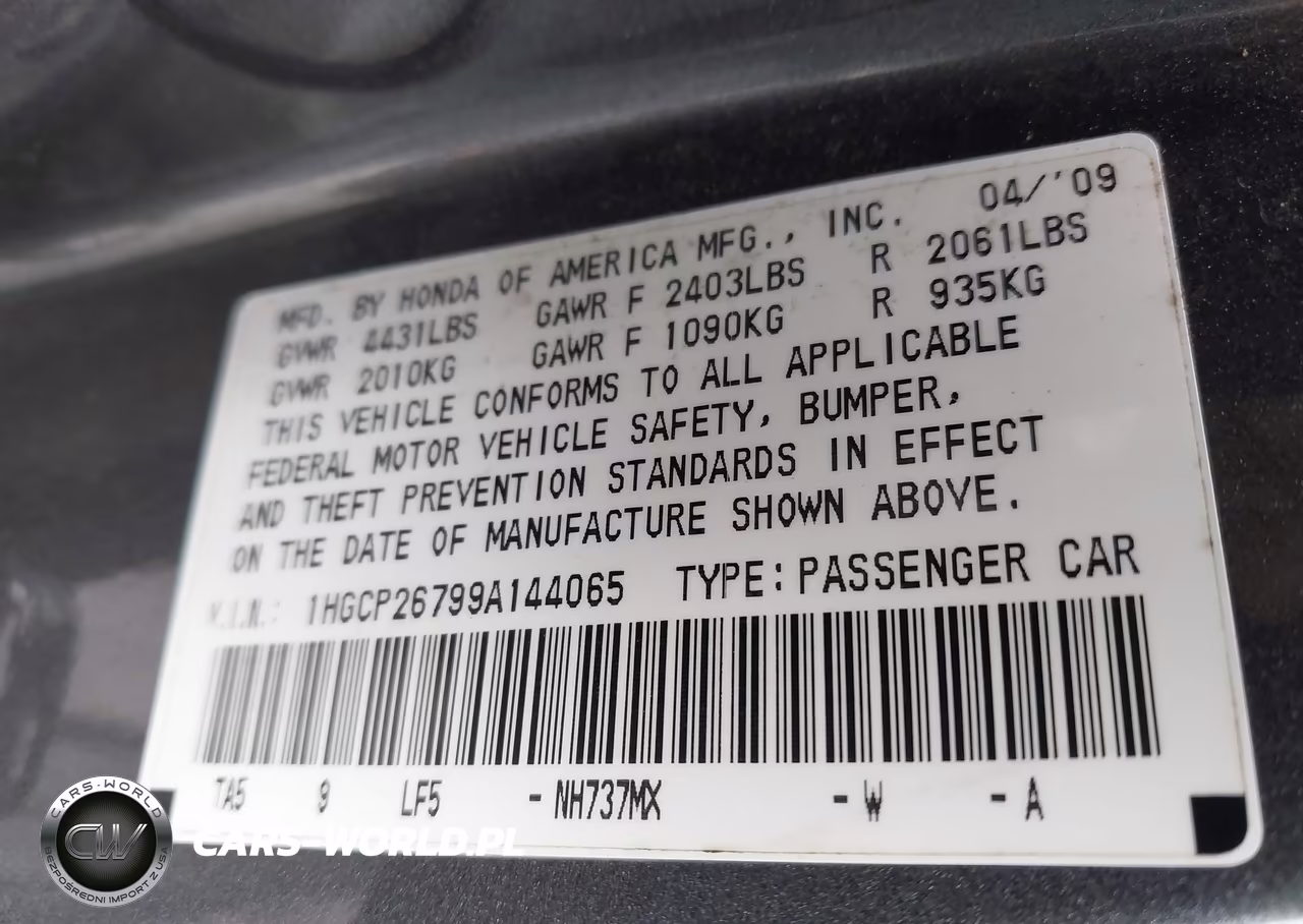2009 Honda Accord 2.4 Ex VIN:1HGCP26799A144065 - 9