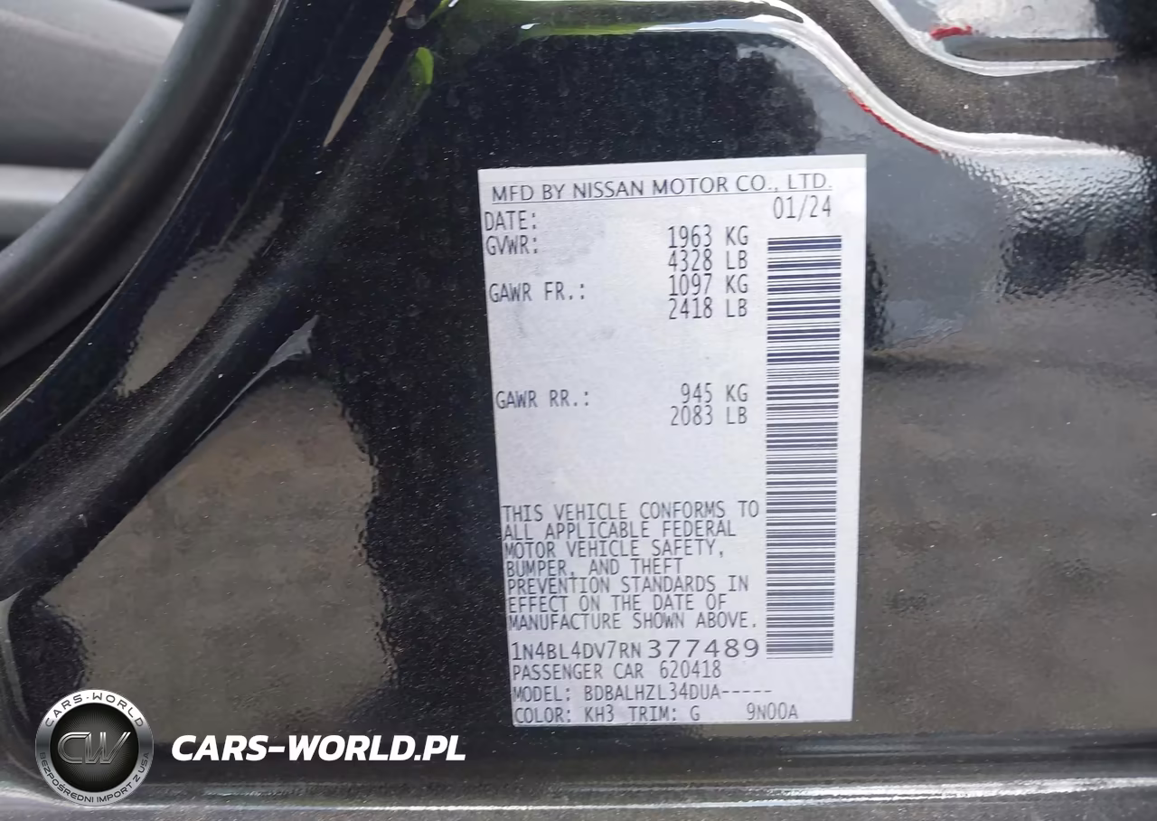 2024 Nissan Altima Sv Fwd VIN:1N4BL4DV7RN377489 - 9
