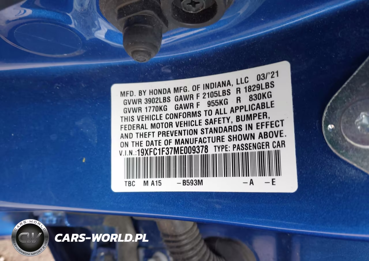 2021 Honda Civic Ex VIN:19XFC1F37ME009378 - 9