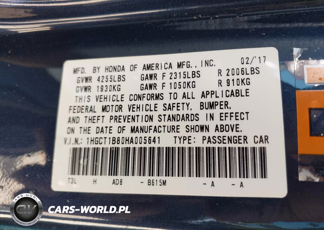2017 Honda Accord Ex-L VIN:1HGCT1B80HA005641 - 9