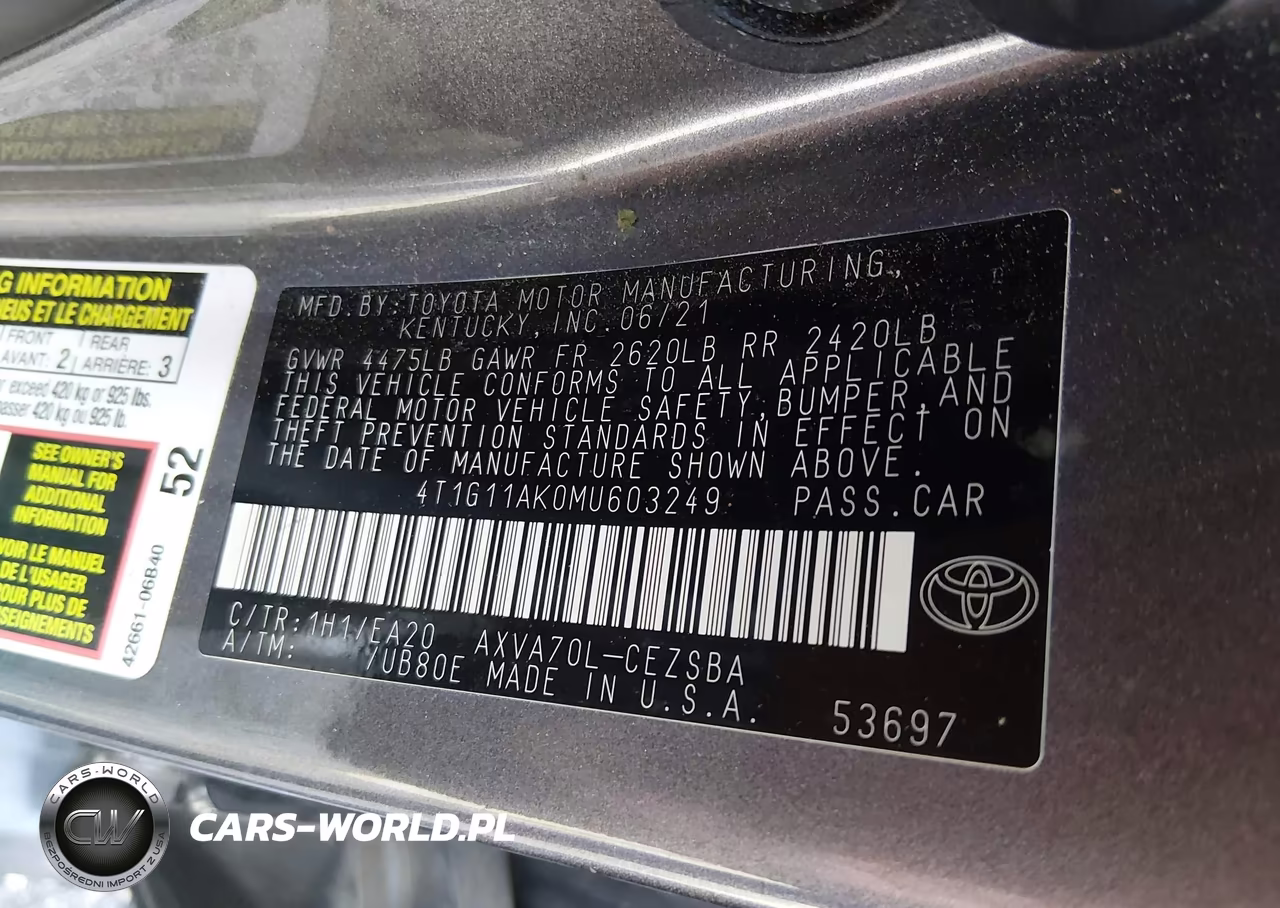 2021 Toyota Camry Se VIN:4T1G11AK0MU603249 - 9