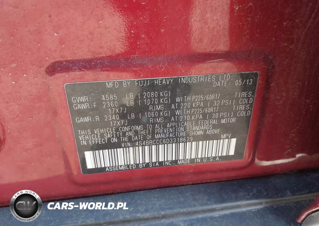 2013 Subaru Outback 2.5I Premium VIN:4S4BRCCC6D3318629 - 9