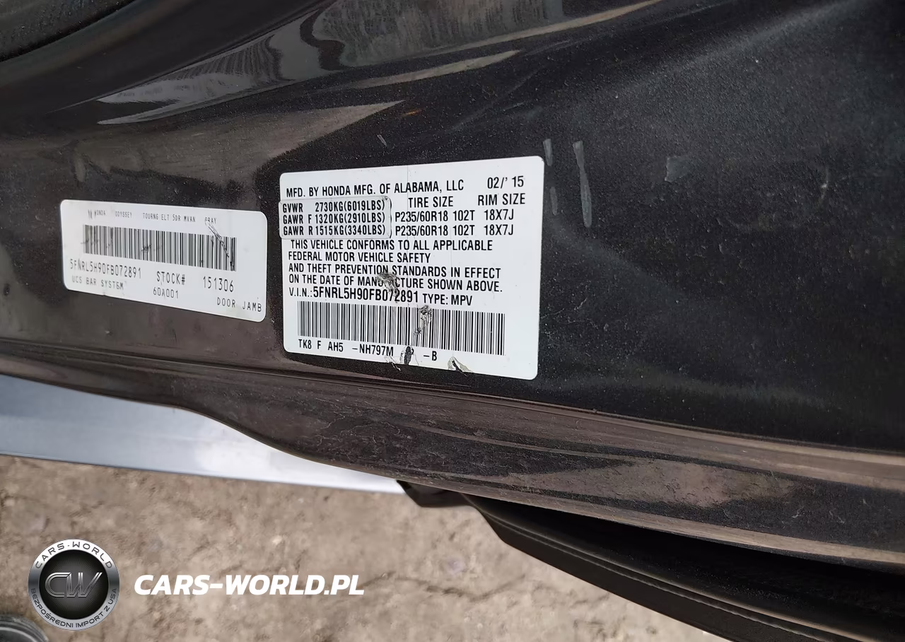 2015 Honda Odyssey Touring-Touring Elite VIN:5FNRL5H90FB072891 - 9