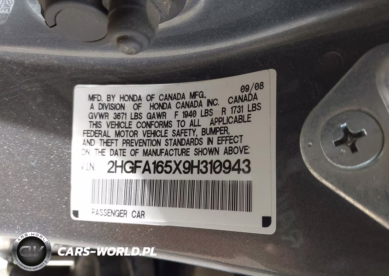 2009 Honda Civic Lx VIN:2HGFA165X9H310943 - 9