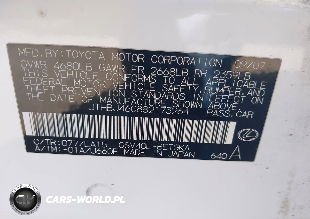 2008 Lexus Es 350 VIN:JTHBJ46G882173264 - 9