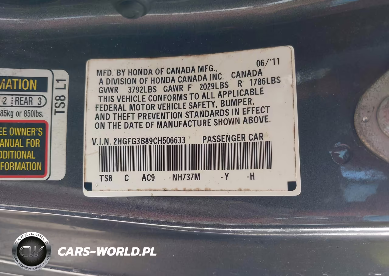 2012 Honda Civic Ex VIN:2HGFG3B89CH506633 - 9