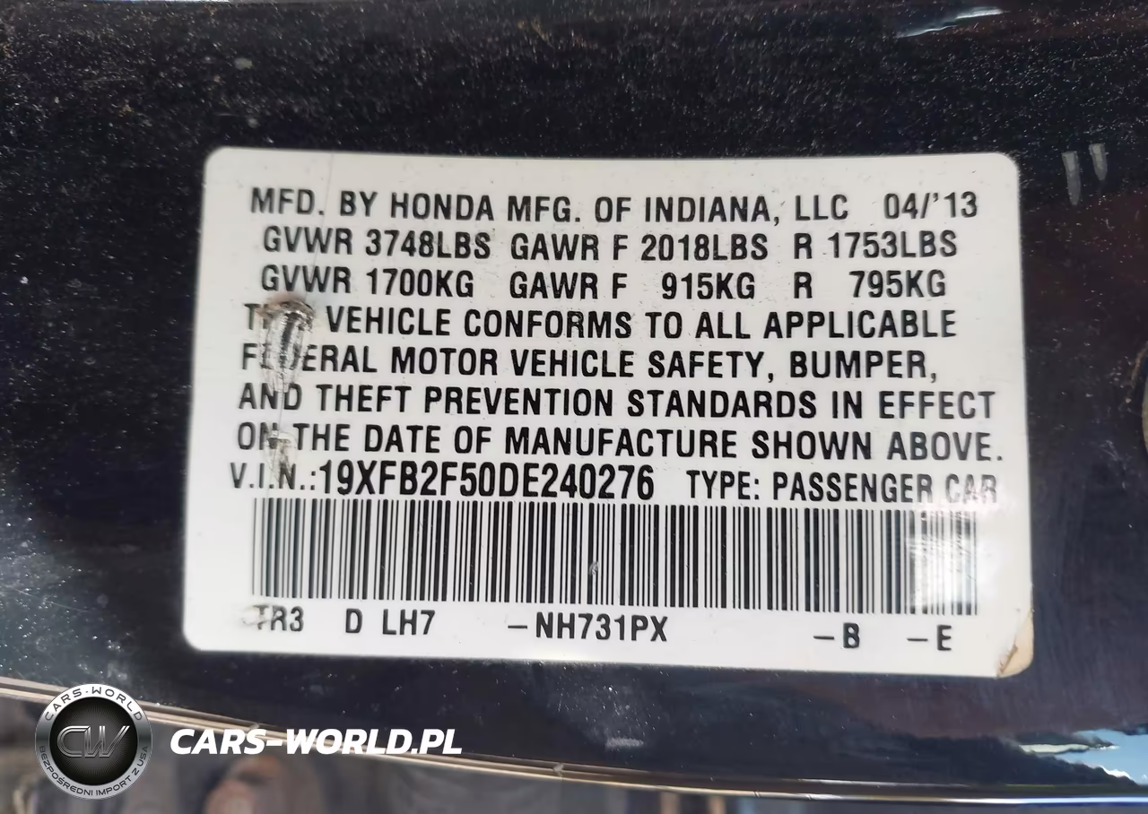 2013 Honda Civic Lx VIN:19XFB2F50DE240276 - 9