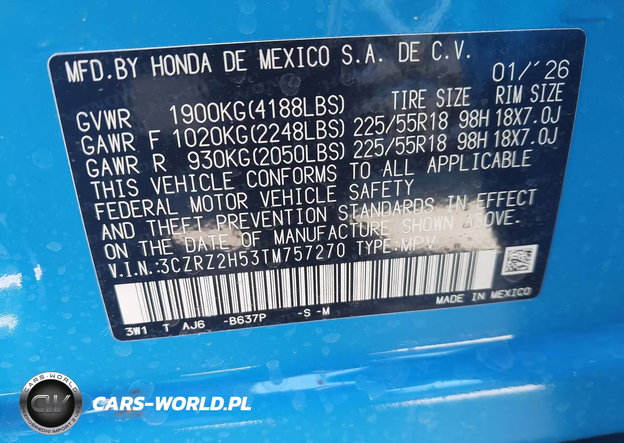 2026 Honda Hr-V Awd Sport VIN:3CZRZ2H53TM757270 - 9