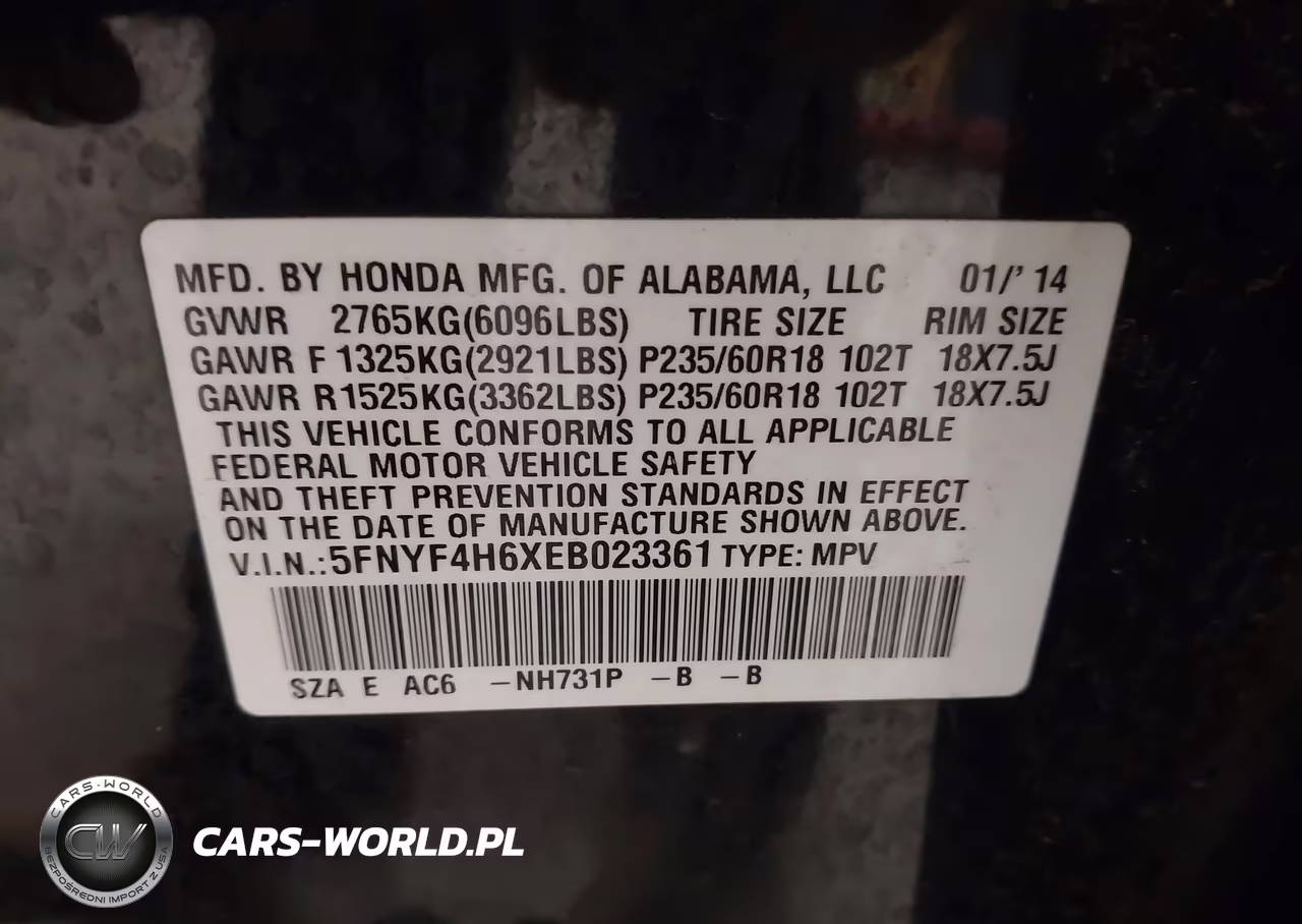 2014 Honda Pilot Ex-L VIN:5FNYF4H6XEB023361 - 9