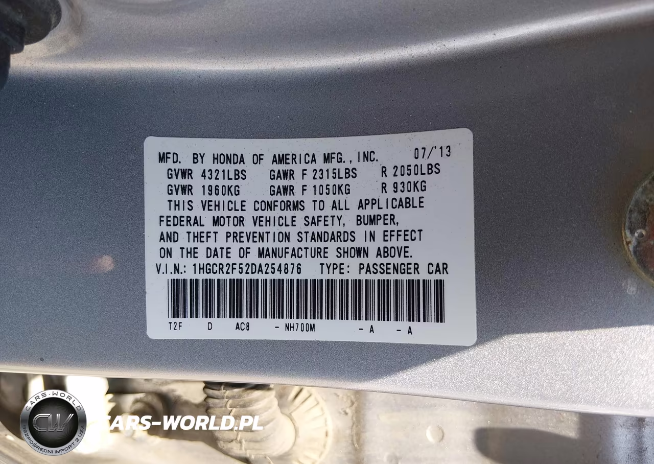 2013 Honda Accord Sport VIN:1HGCR2F52DA254876 - 9
