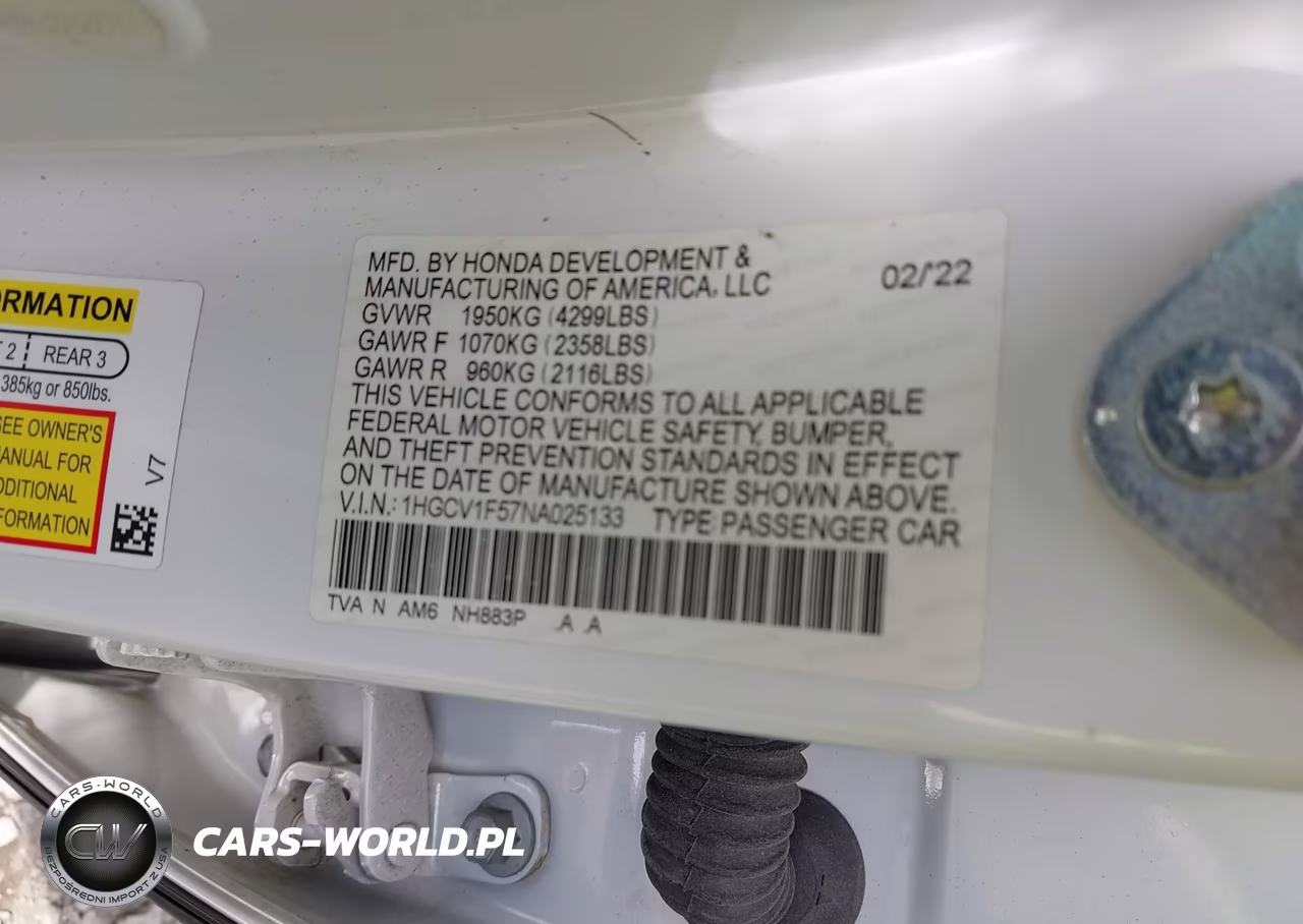 2022 Honda Accord Ex-L VIN:1HGCV1F57NA025133 - 9