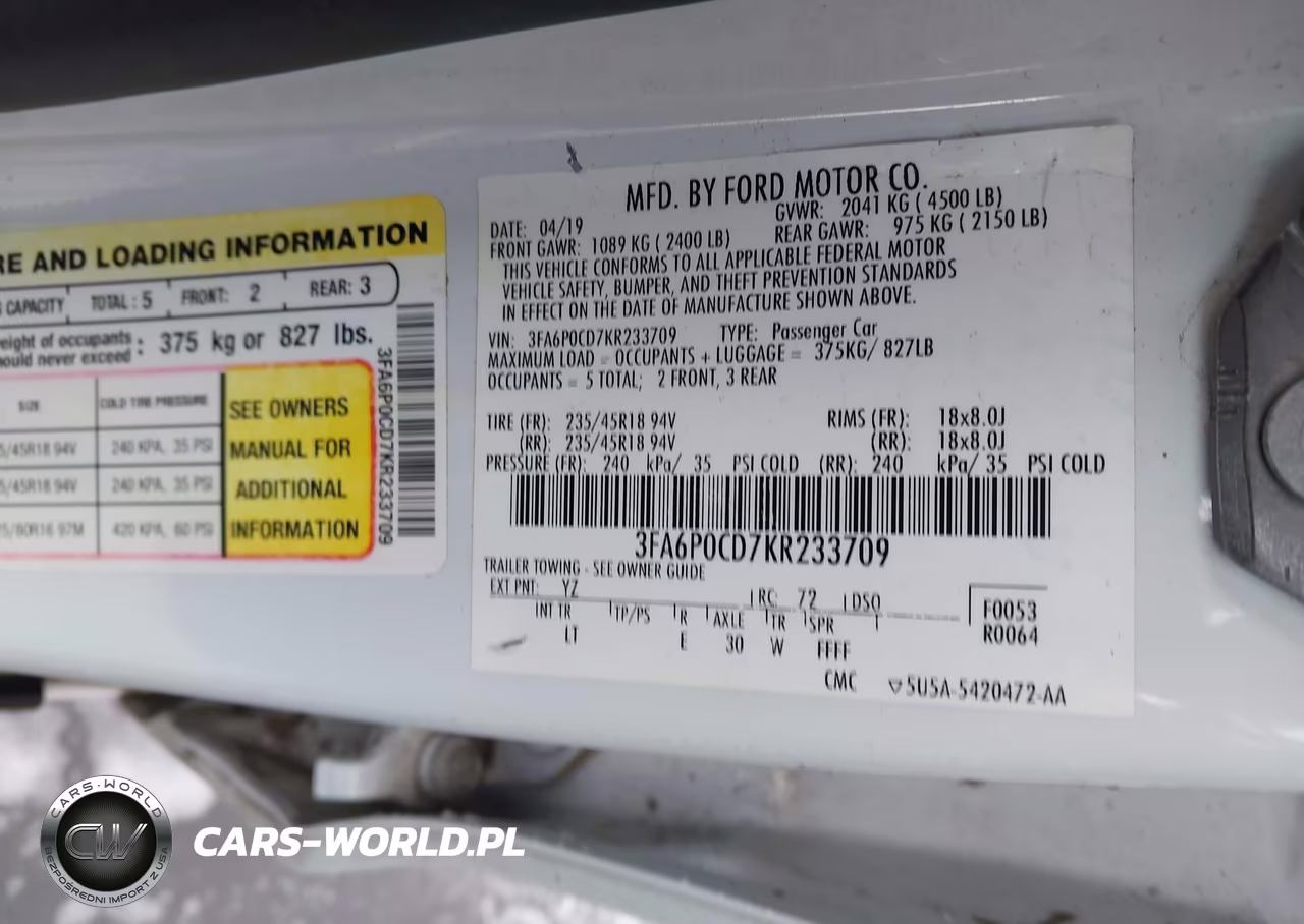 2019 Ford Fusion Sel VIN:3FA6P0CD7KR233709 - 9