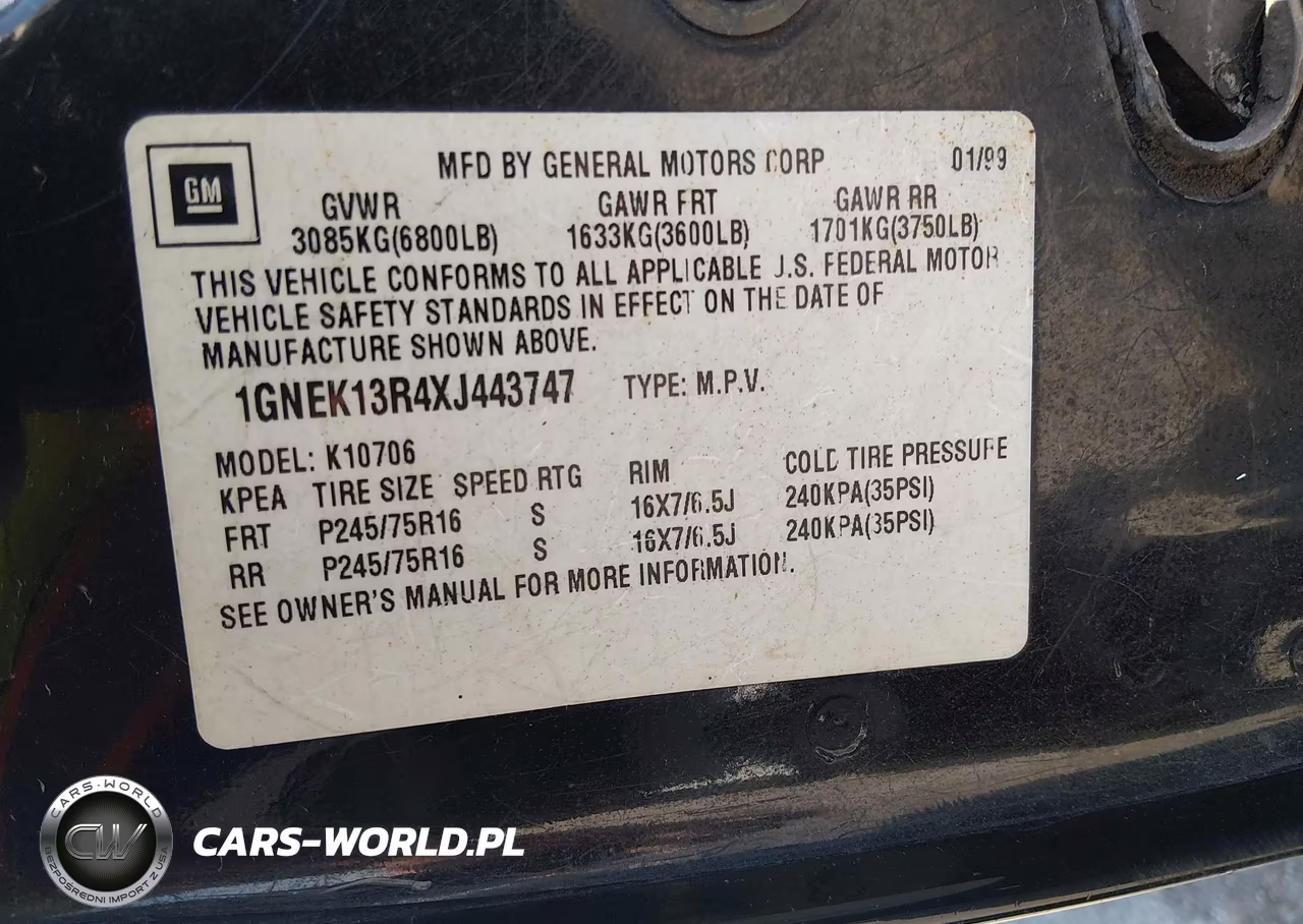 1999 Chevrolet Tahoe Ls VIN:1GNEK13R4XJ443747 - 9