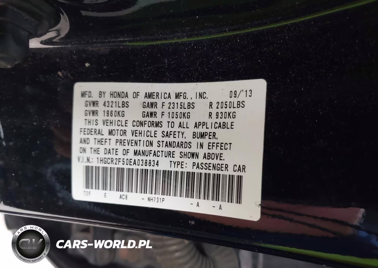 2014 Honda Accord Sport VIN:1HGCR2F50EA038834 - 9