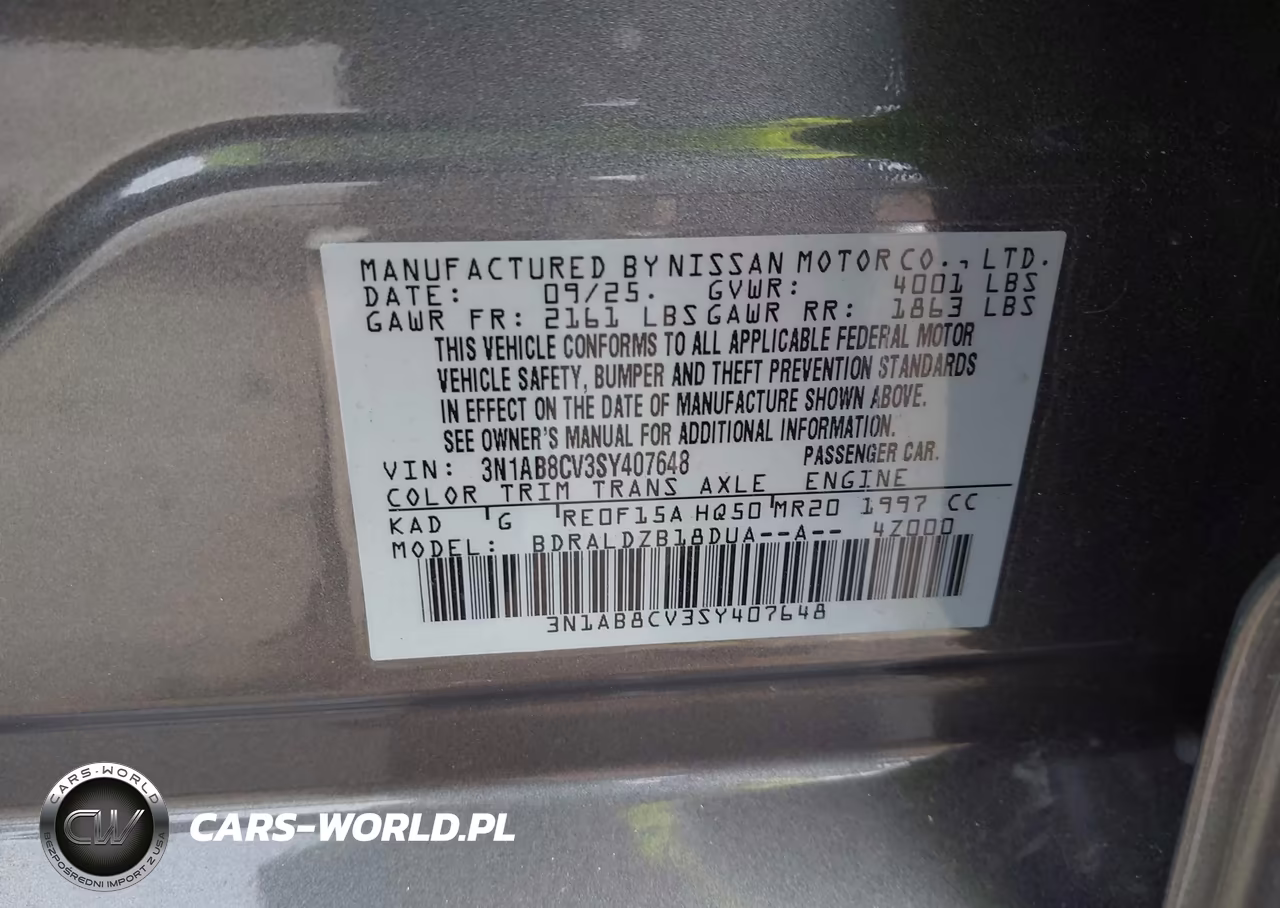 2025 Nissan Sentra Sv VIN:3N1AB8CV3SY407648 - 9