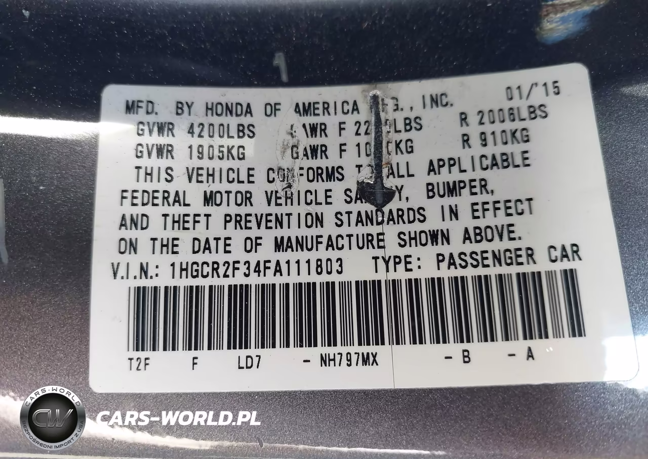 2015 Honda Accord Lx VIN:1HGCR2F34FA111803 - 9