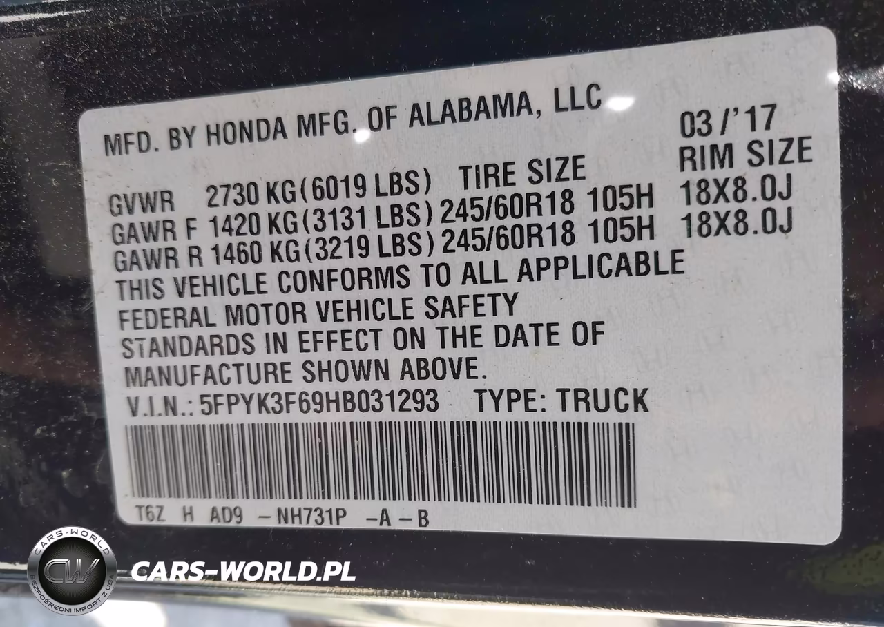 2017 Honda Ridgeline Rtl-T VIN:5FPYK3F69HB031293 - 9