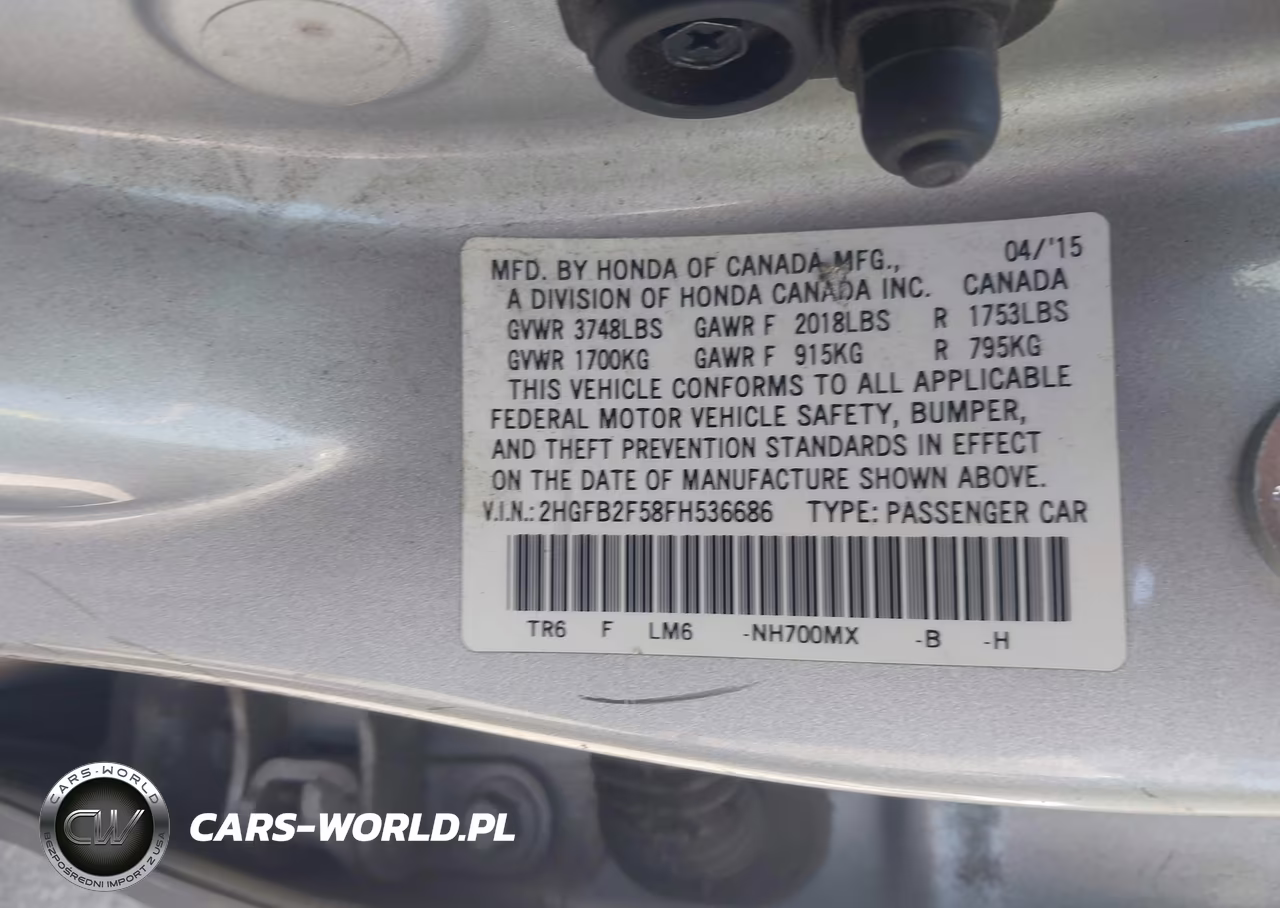 2015 Honda Civic Lx VIN:2HGFB2F58FH536686 - 9