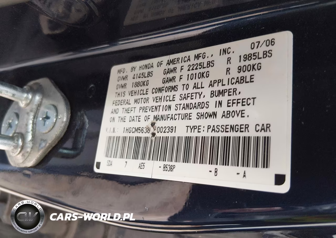 2007 Honda Accord 2.4 Se VIN:1HGCM56387A002391 - 9