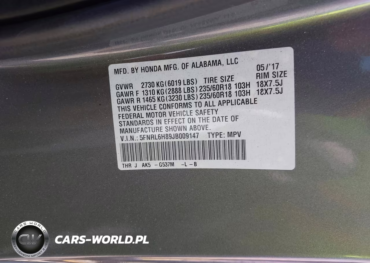 2018 Honda Odyssey Touring VIN:5FNRL6H89JB009147 - 9