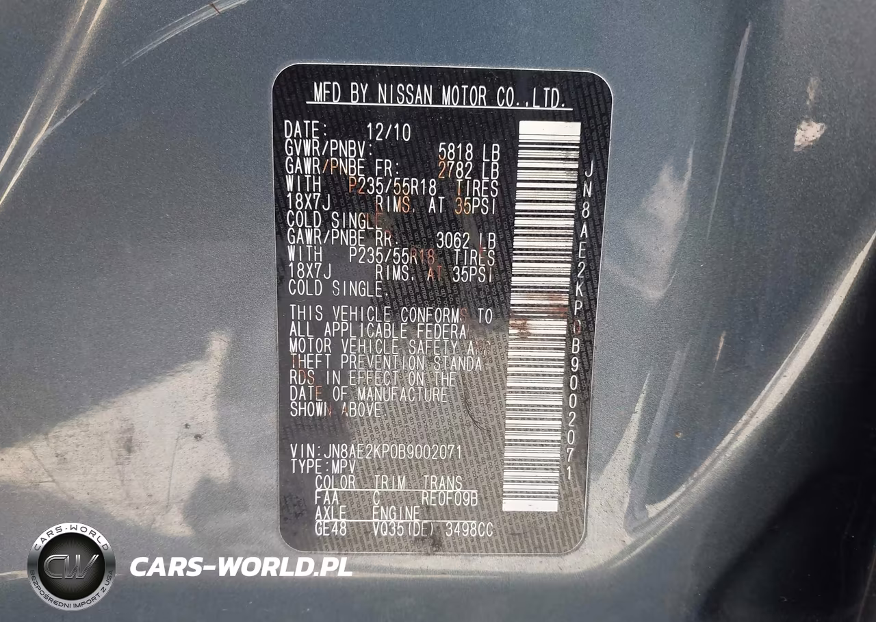 2011 Nissan Quest Sl VIN:JN8AE2KP0B9002071 - 9
