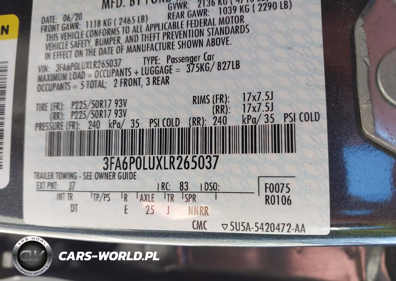 2020 Ford Fusion Hybrid Se VIN:3FA6P0LUXLR265037 - 9