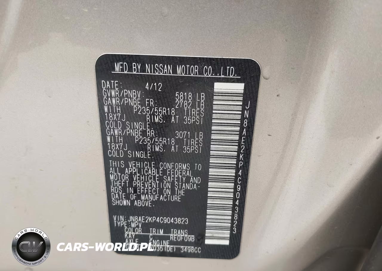 2012 Nissan Quest Sl VIN:JN8AE2KP4C9043823 - 9