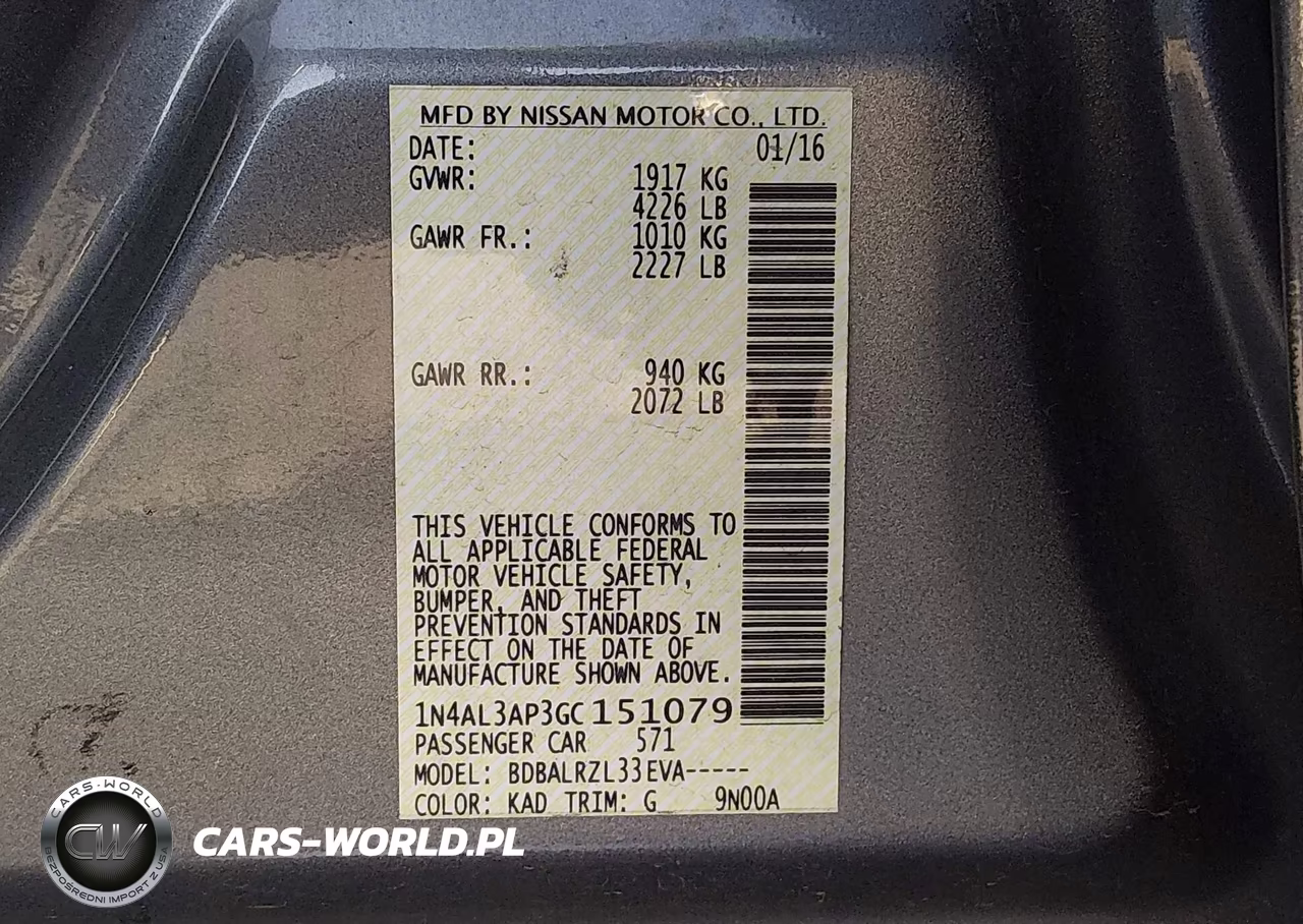 2016 Nissan Altima 2.5 Sl VIN:1N4AL3AP3GC151079 - 9