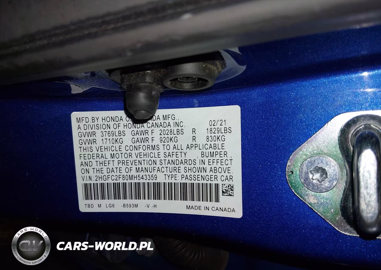 2021 Honda Civic Sport VIN:2HGFC2F80MH543359 - 9