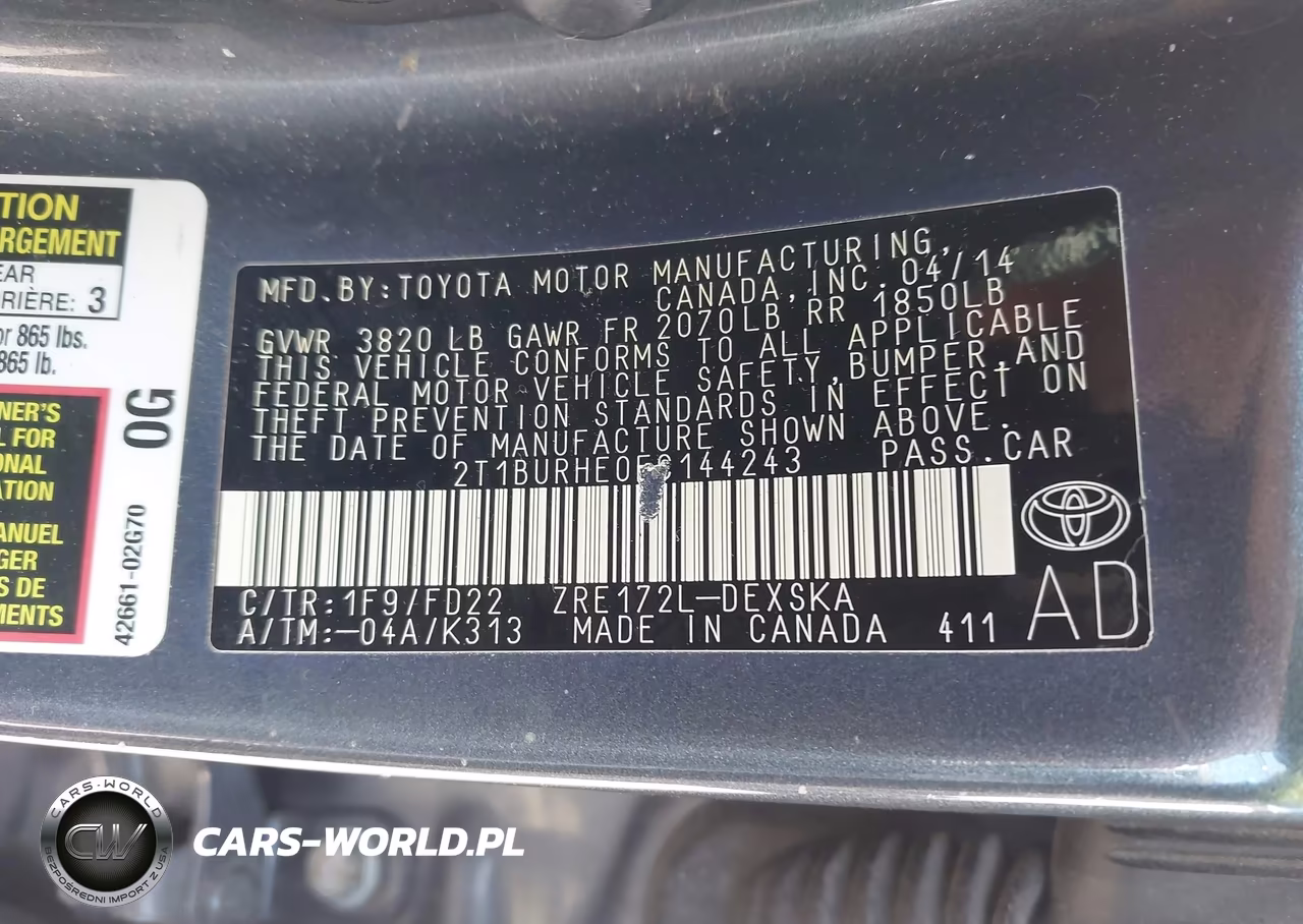 2014 Toyota Corolla S VIN:2T1BURHE0EC144243 - 9