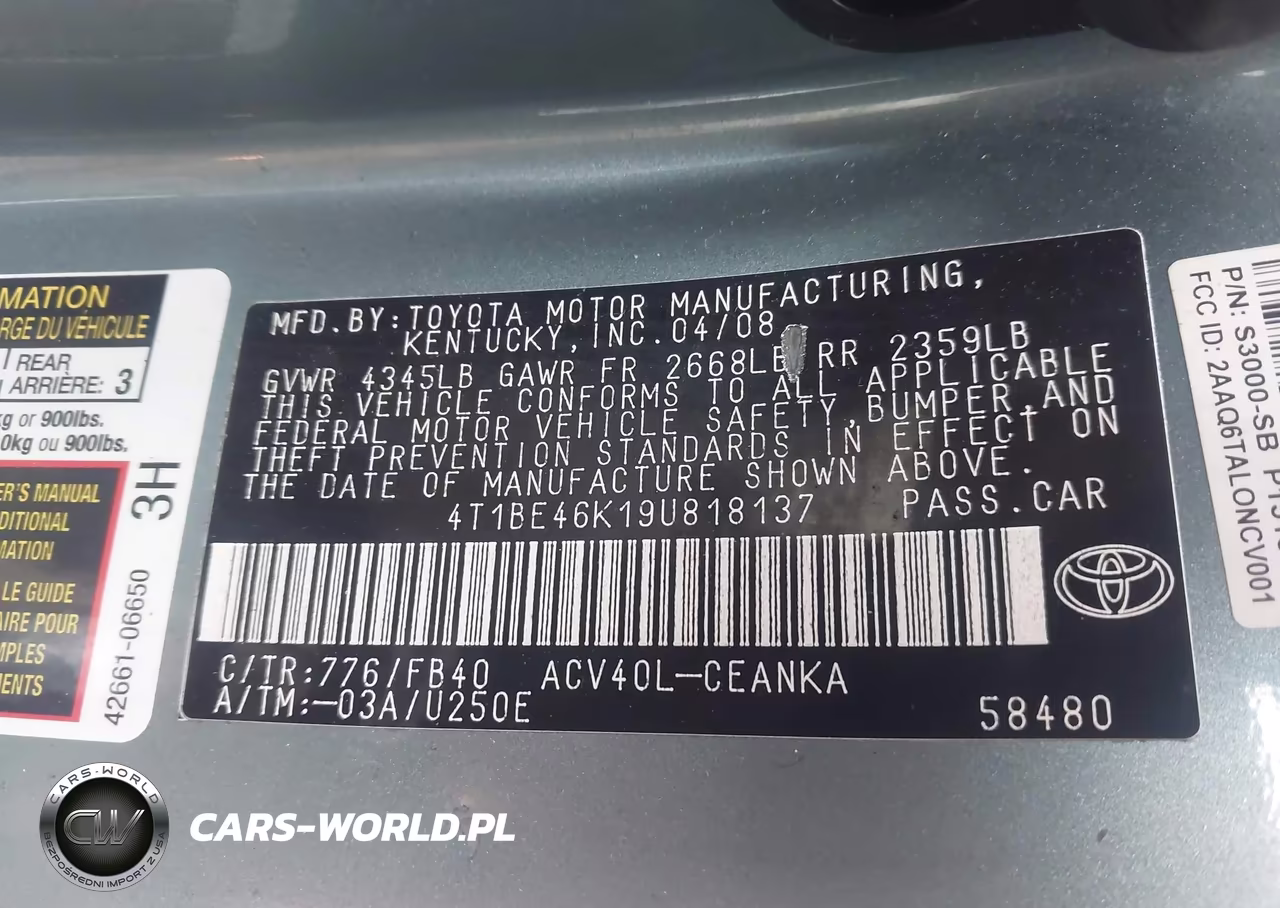 2009 Toyota Camry Le VIN:4T1BE46K19U818137 - 9