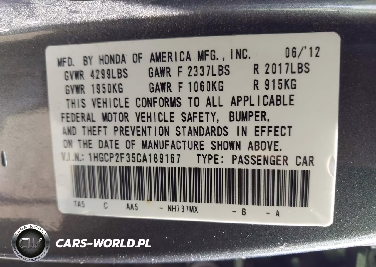 2012 Honda Accord 2.4 Lx VIN:1HGCP2F35CA189167 - 9