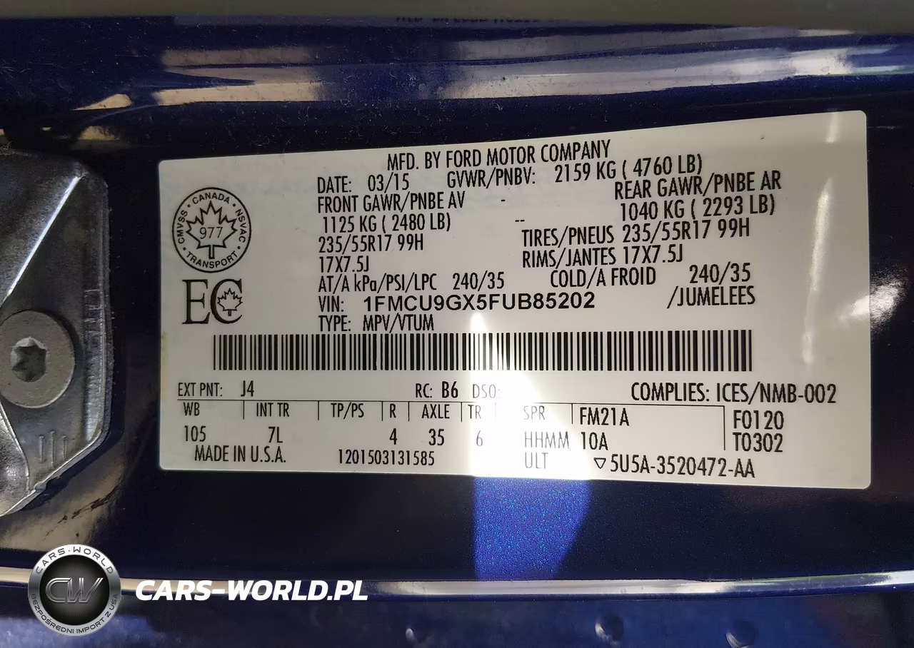 2015 Ford Escape Se VIN:1FMCU9GX5FUB85202 - 9