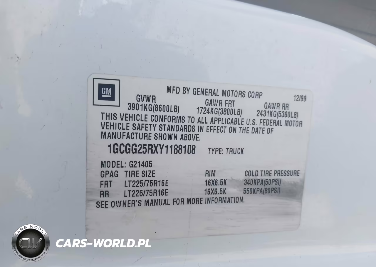 2000 Chevrolet Express VIN:1GCGG25RXY1188108 - 9