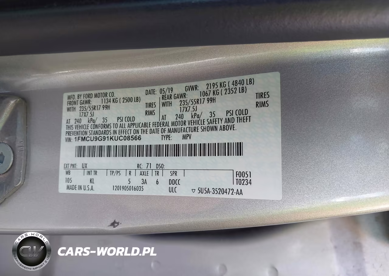 2019 Ford Escape Se VIN:1FMCU9G91KUC08566 - 9