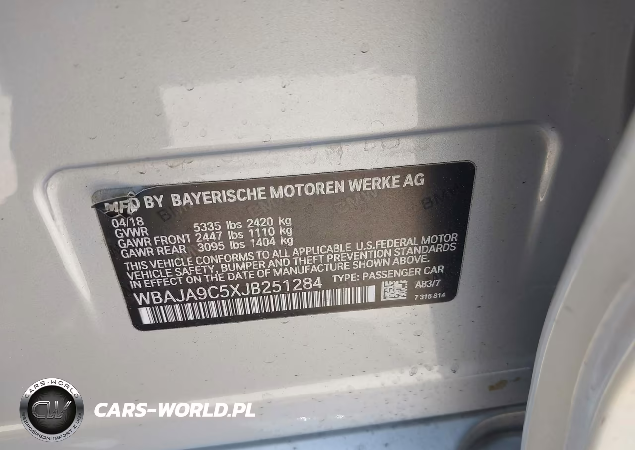 2018 BMW 530E Iperformance VIN:WBAJA9C5XJB251284 - 9
