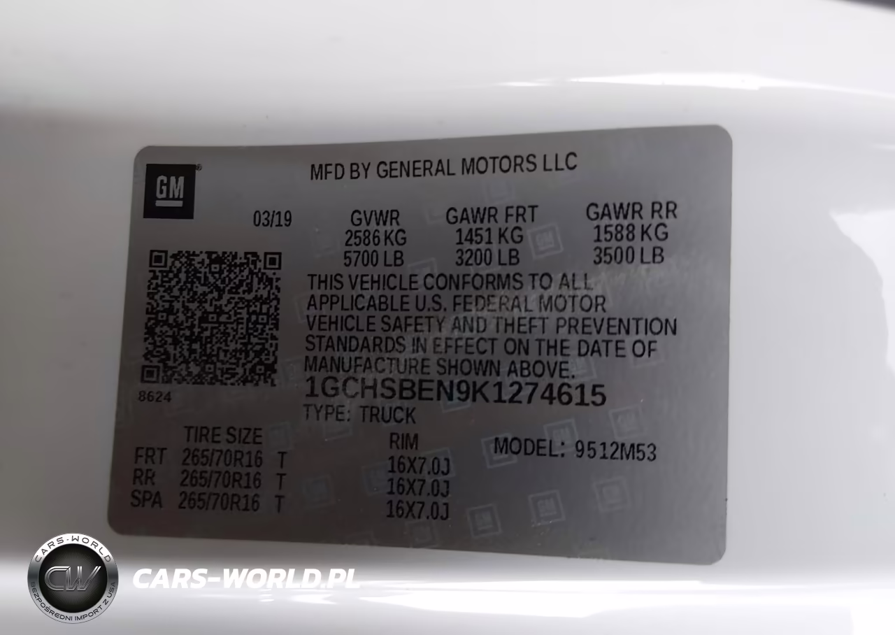 2019 Chevrolet Colorado Wt VIN:1GCHSBEN9K1274615 - 9