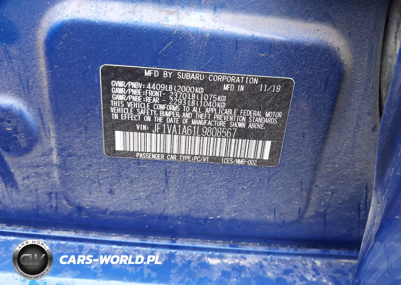 2020 Subaru Wrx VIN:JF1VA1A61L9808567 - 9