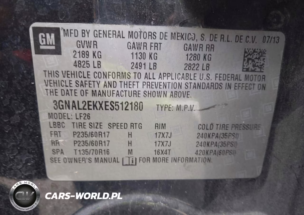 2014 Chevrolet Captiva Sport 2Ls VIN:3GNAL2EKXES512180 - 9