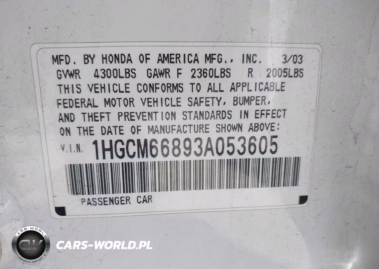 2003 Honda Accord 3.0 Ex VIN:1HGCM66893A053605 - 9