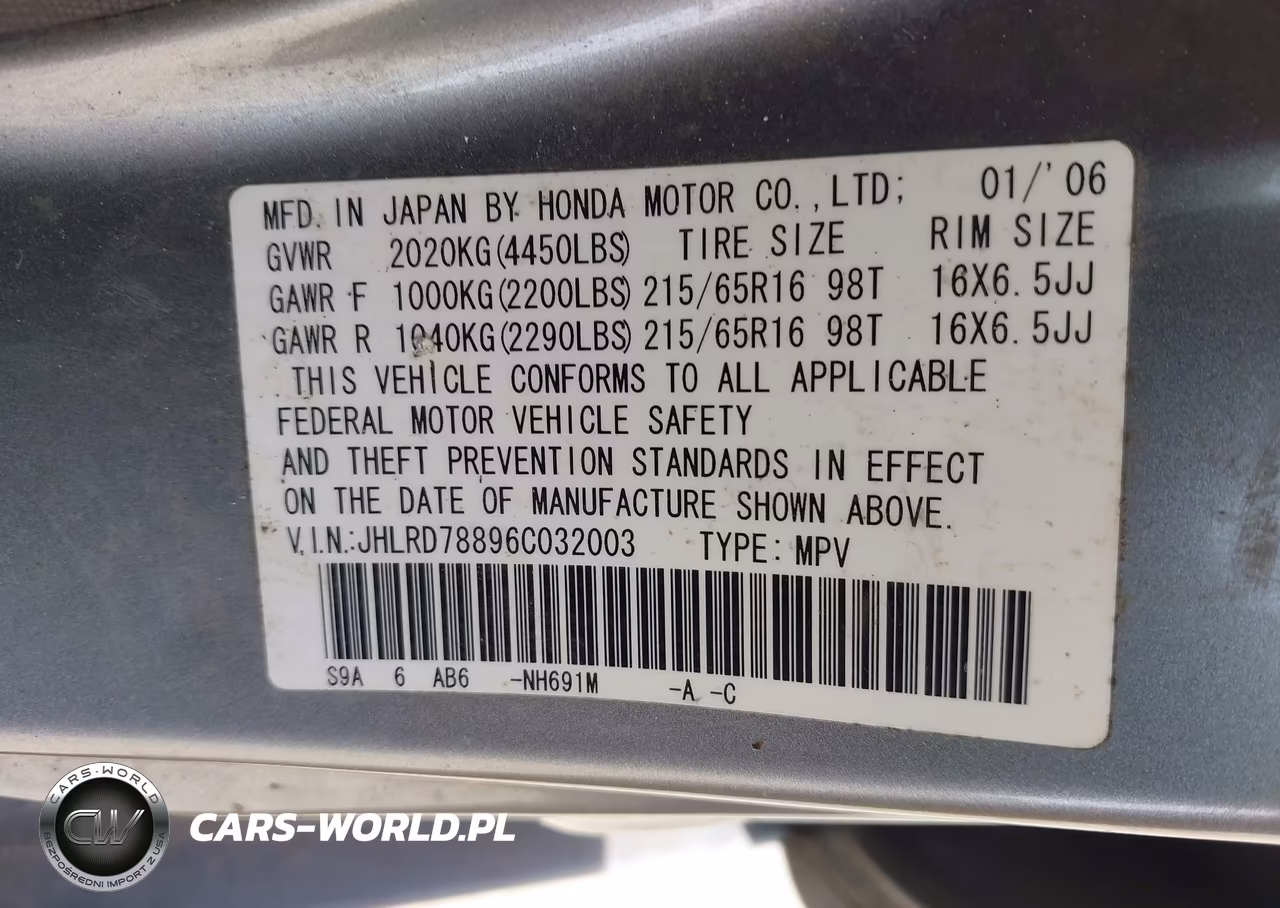 2006 Honda Cr-V Ex VIN:JHLRD78896C032003 - 9