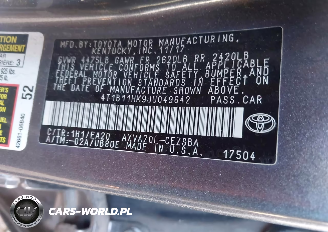 2018 Toyota Camry Se VIN:4T1B11HK9JU049642 - 9
