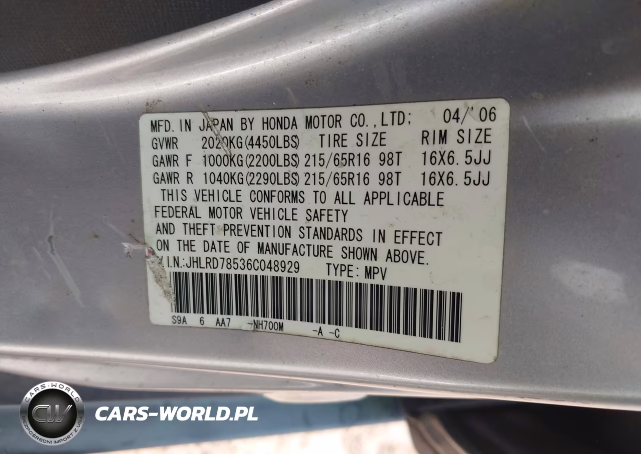 2006 Honda Cr-V Lx VIN:JHLRD78536C048929 - 9