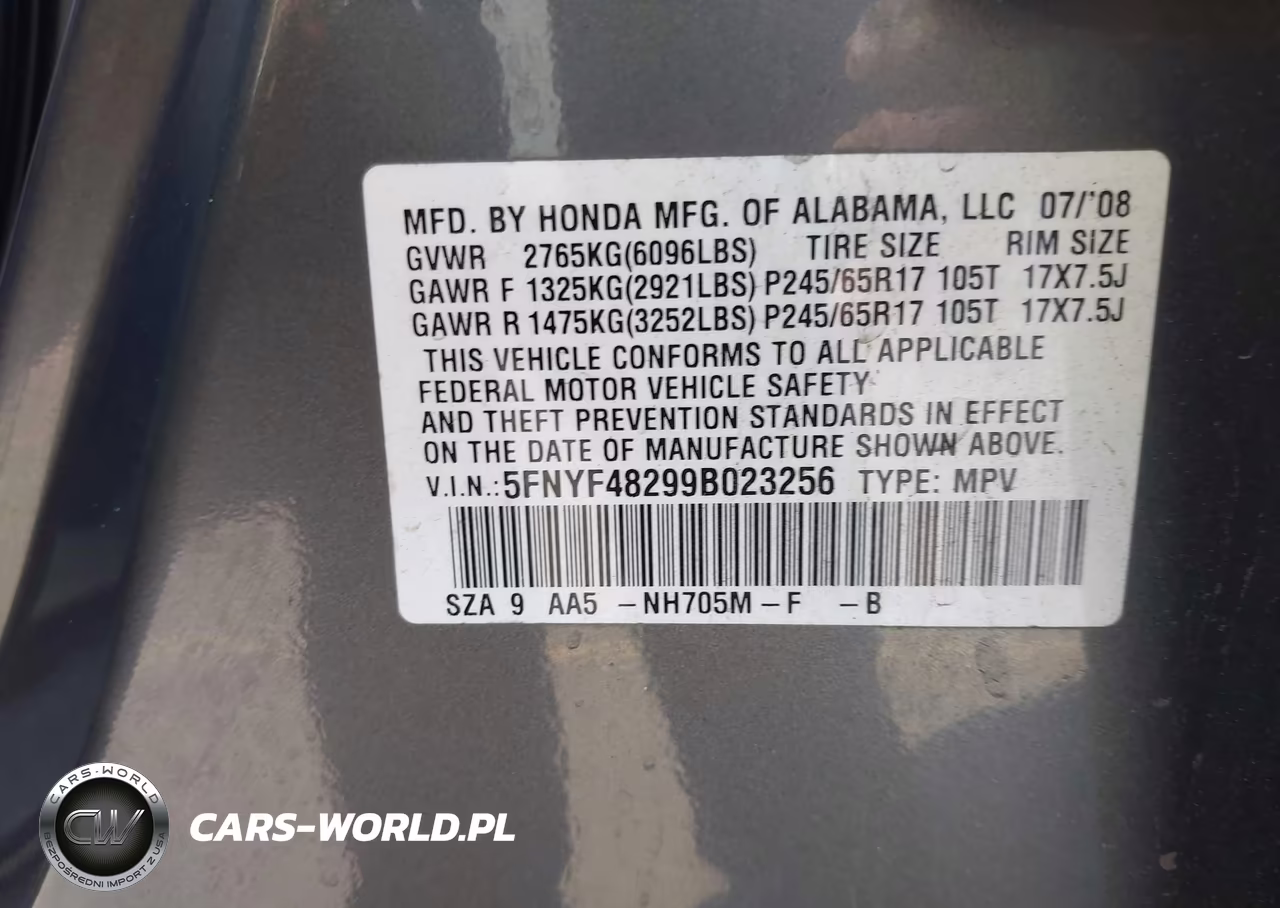 2009 Honda Pilot Lx VIN:5FNYF48299B023256 - 9
