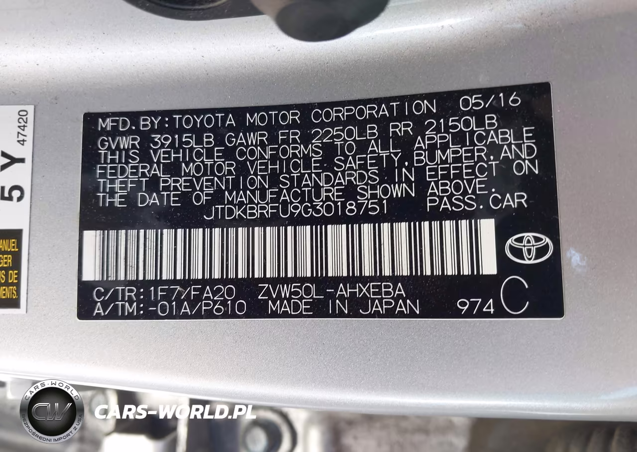 2016 Toyota Prius Two VIN:JTDKBRFU9G3018751 - 9