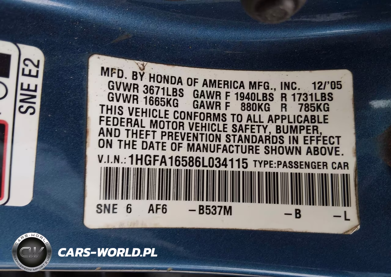 2006 Honda Civic Lx VIN:1HGFA16586L034115 - 9