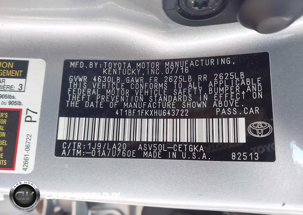 2017 Toyota Camry Xle VIN:4T1BF1FKXHU643722 - 9